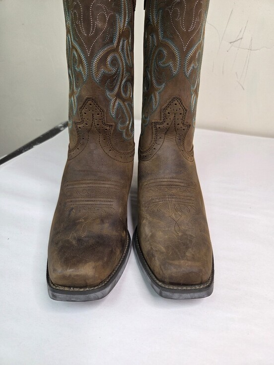 Justin Boots Brown Leather Western Cowboy Boots Embroidered Square Toe  8.5B main image 13